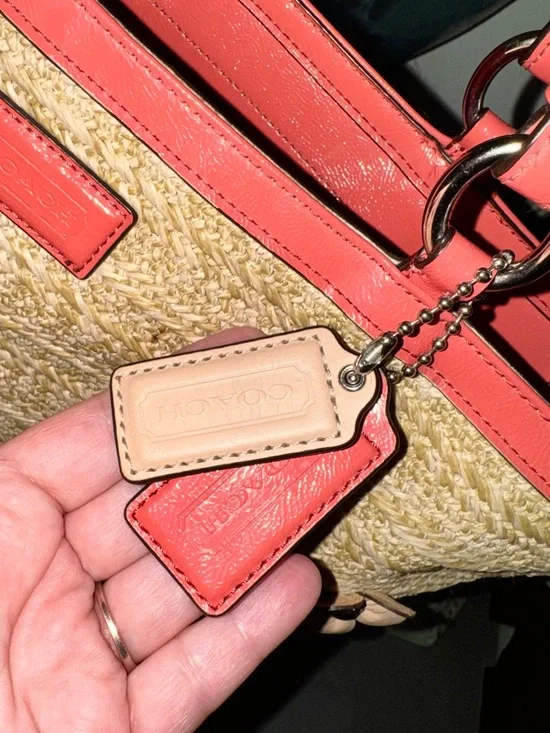 Coach Straw Leather Flower Appliqué Tote Handbag F29861 - 2013 Salmon Beige EUC - Picture 11 of 14